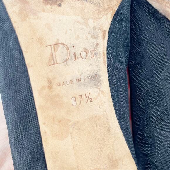 Dior Black Monogram Canvas CD Charm Bow Square Toe Mid Heel Pumps EU 37.5 - Picture 12 of 12